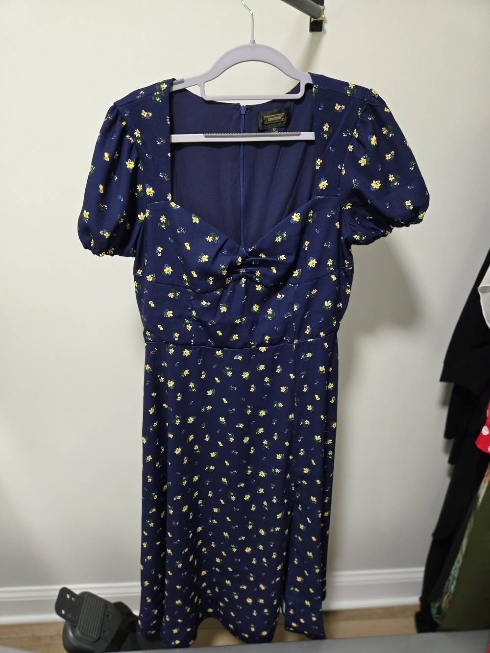 Alexia Admor Navy Midi Dress with Yellow Floral Print